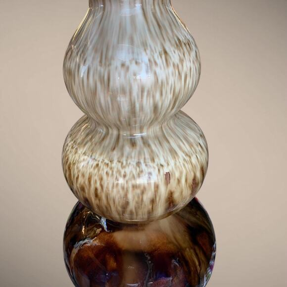 Mid Century Modern Drip Glaze Triple Gourd Table Lamp- Brown & Tan w drum shade - Picture 8 of 8